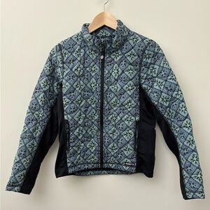 Kerrits Equestrian Quilted Geometric Full Zip Blue Green Jacket Size Kids XL